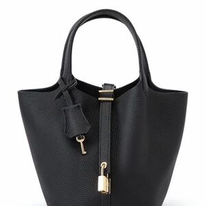 Elegant Black Leather Tote Bag